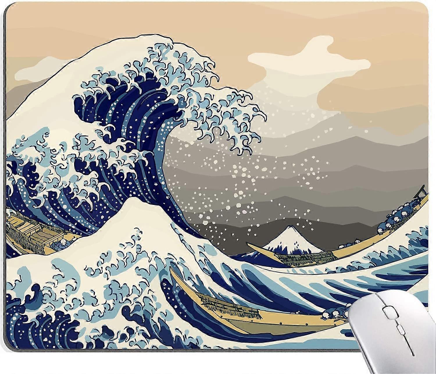 Japanese Mouse Pad, Sea Wave Mouse Pad, Mouse Mat Square Waterproof Mouse Pad Non-Slip Rubber Base M