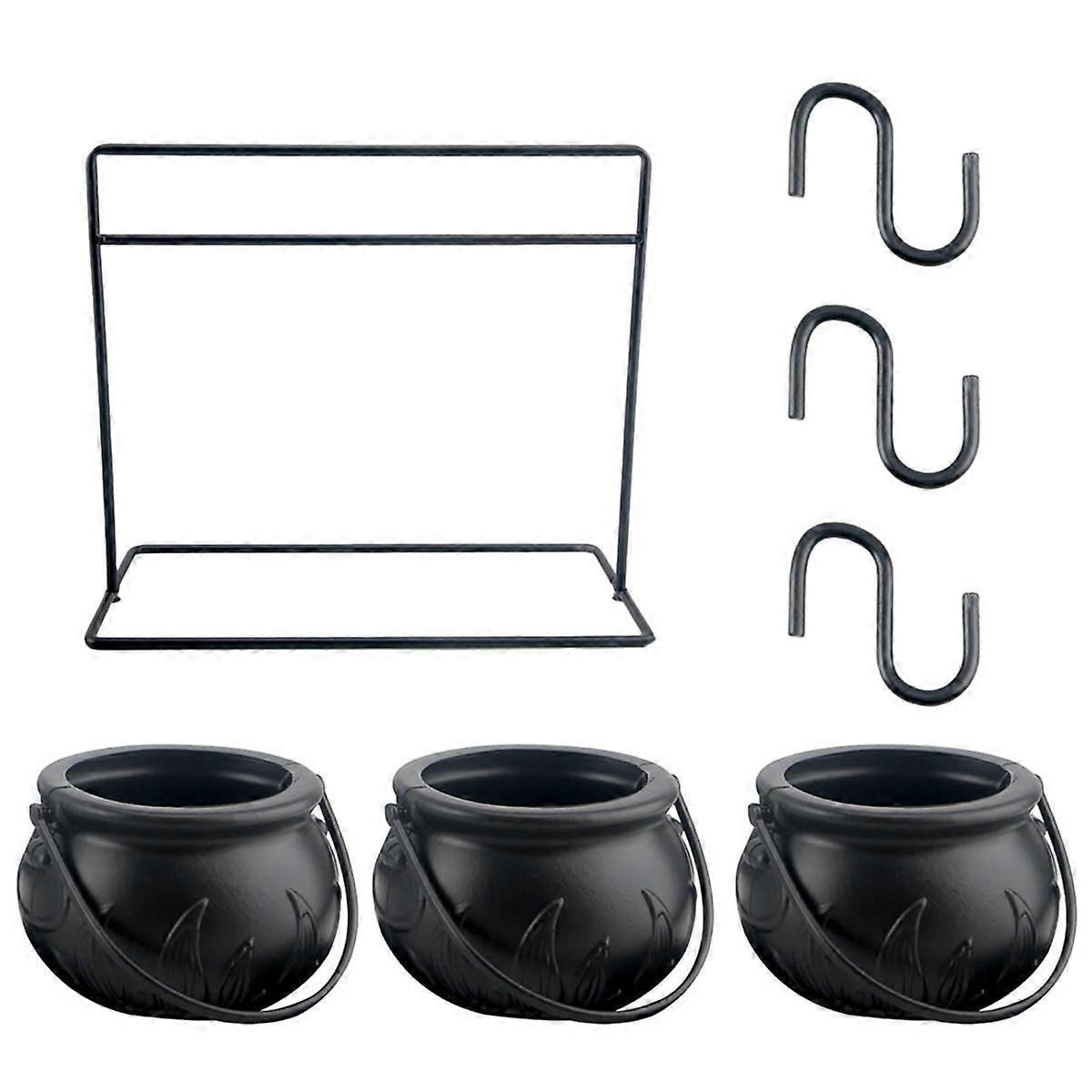 3pcs Halloween Witch Cauldron Candy Bowl Cauldron Serving Bowls with Halloween Cauldron on Rack and