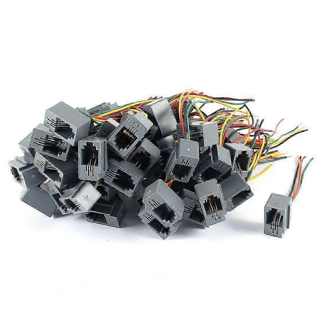 50 Stück 616E 4P4C RJ9 Buchse Telefonanschluss-Adapter mit 4 Drähten 8 cm