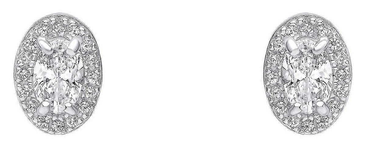 Beginnings Oval Halo Stud Earrings - Silver