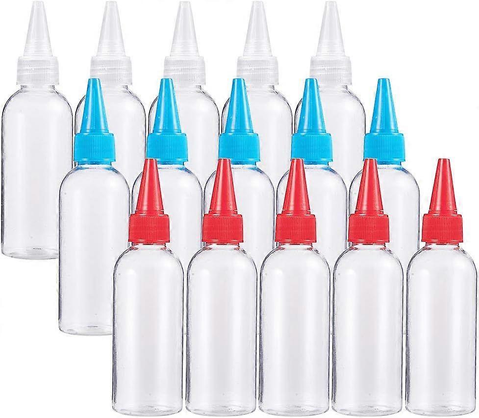 15 Pack 2.7 Ounce Plastic Tip Applicator Bottle Squeeze Dispensing Bottles with Red/Blue/White Tip Caps - Good for Crafts Art Glue Multi Purpose