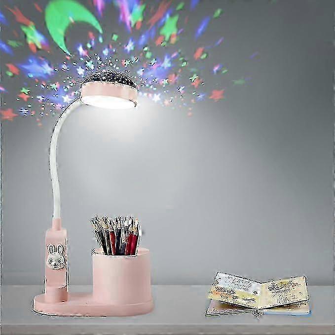 Desk Lamp Kids Bedside Lamp With Pen Holder, Himmel Table Lamp With Automatic Colour Changing, Dimmable Rechargeable Led Reading Lamp For Children