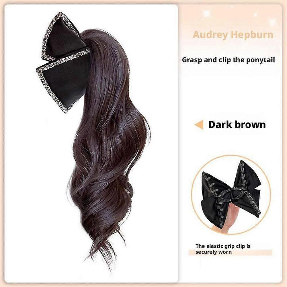 Bow Tie Grab Clip Ponytail Wig Women's Synthetic Wave Curly Ponytail
