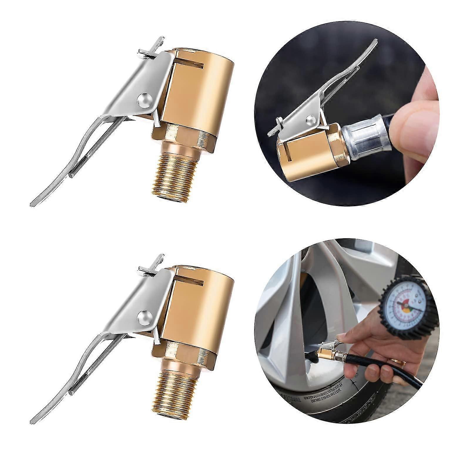 Reifenluftfutter mit Clip-Adapter, 2 Stück Luftfutter, Reifenfüller, Kompressorpumpe, Anschluss, robustes Messing-Verriegelungs-Luftfutter für Reifenfüller