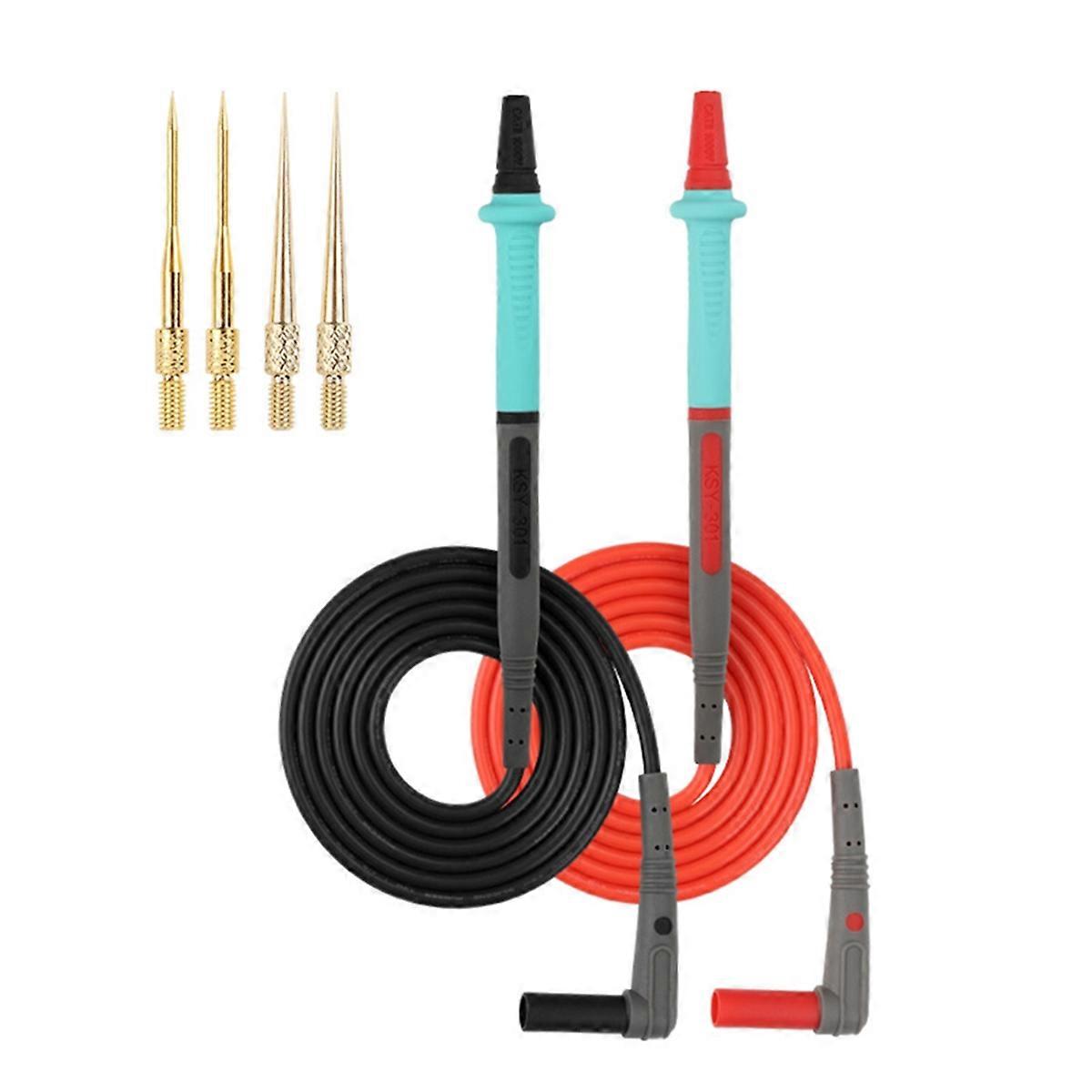 Stainless Steel Multimeter Pen Silicone Test Leads Set 0.1mm Replaceable Gold Plated Probe for Digital Multimeter