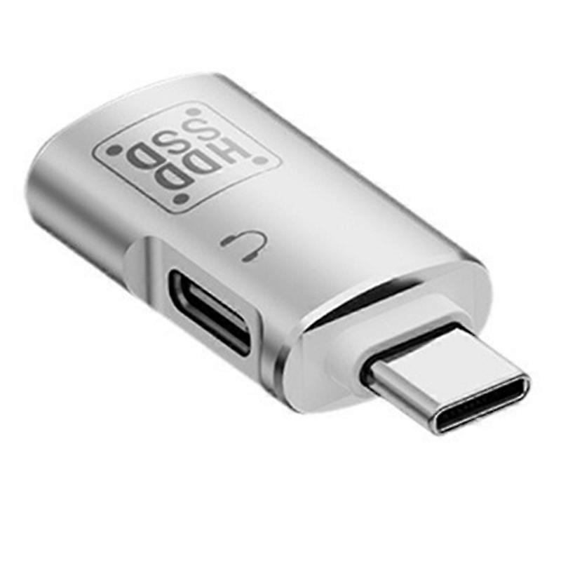 JS-109 Type-C OTG Adapter for Digital Headset and U-Disk,USB-C to Type-C/USB 3.0 Converter-Silver