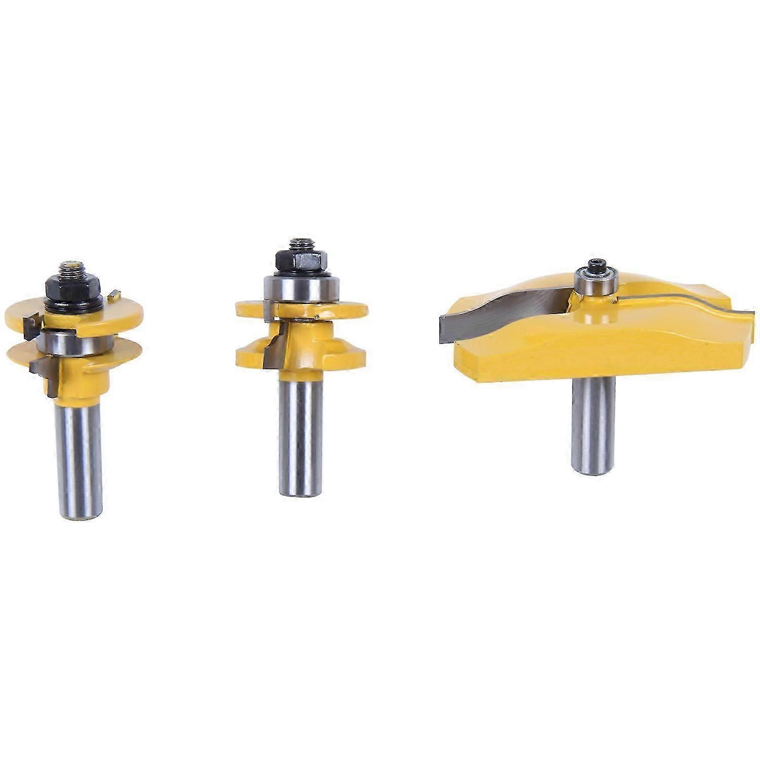 3 Pcs Router Bit Set, 1/2-inch Shaker Raised Panel Round Over Cabinet Door Router Bit Set With Back