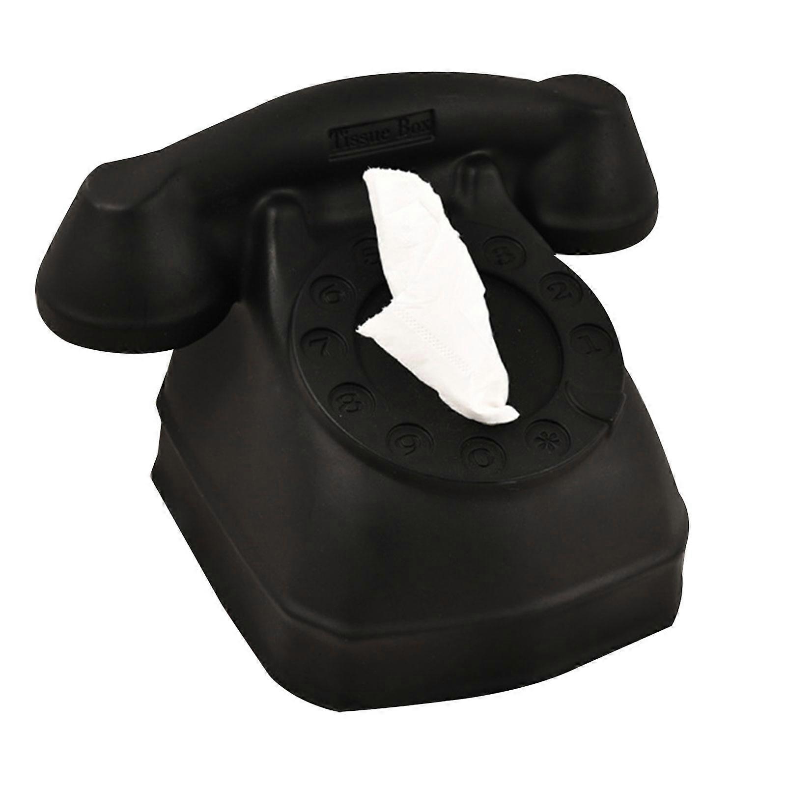 Creative Telephone Form Tissue Box Unique Telephone Model Tissue Box PVC Craft Paper Case for Homes and Office Use Black