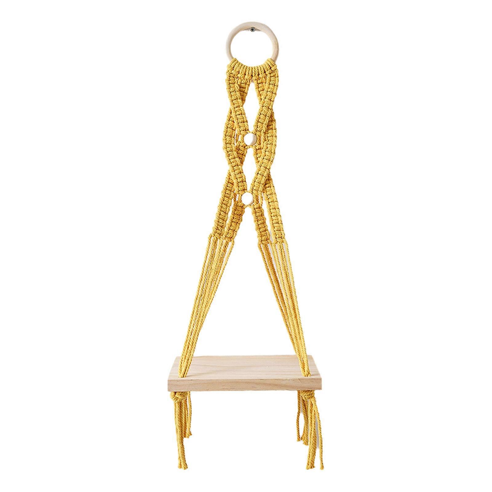 Functional Cotton Tapestry Shelf Handcrafted Wall Shelf Hanging Storage Holder For A Natural Touch In Any Room Yellow