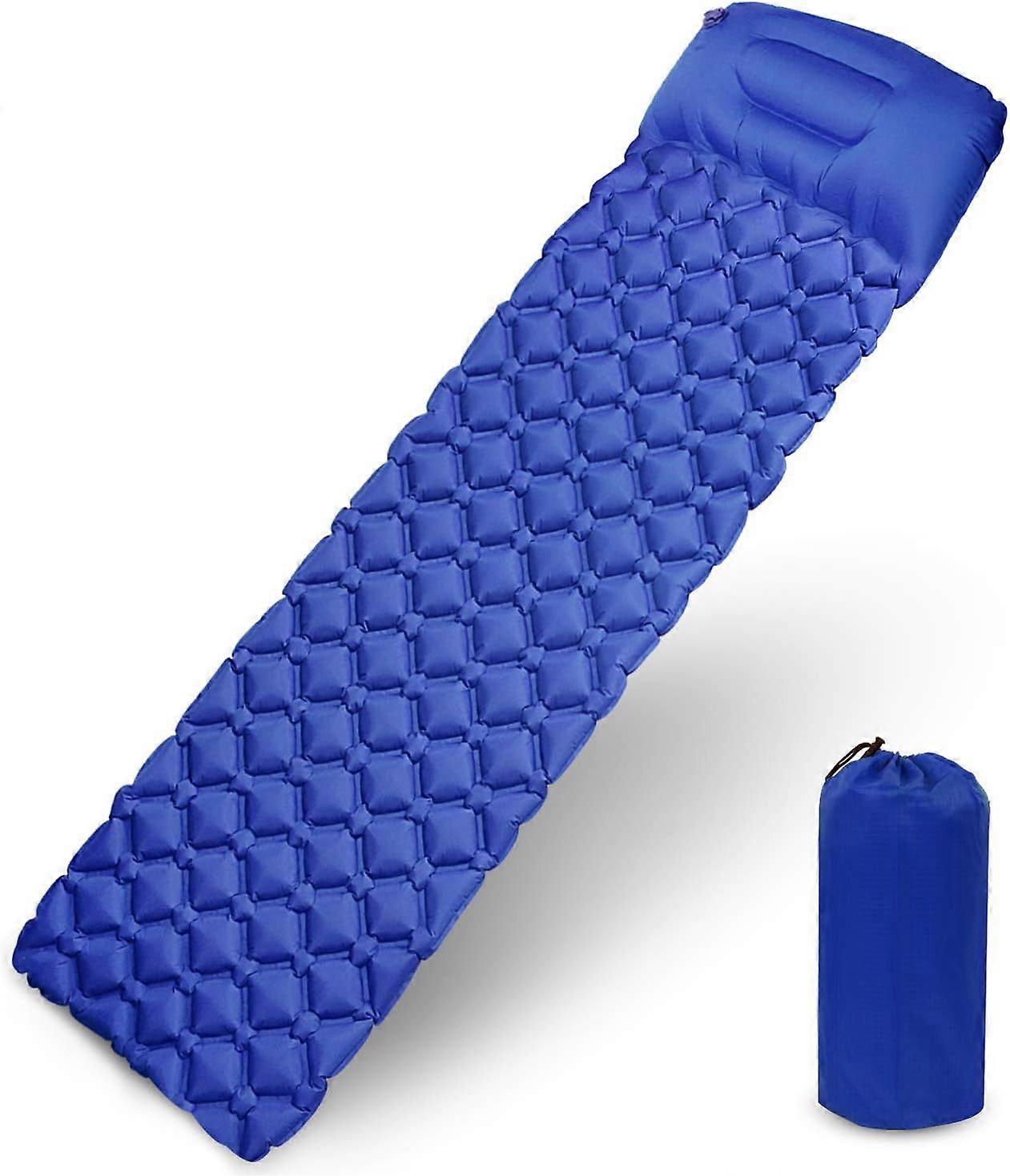 Camping Mattress, Sleeping Mat with Inflatable Pillow Foldable Waterproof Hiking Mattress for Camping, Travel, Hiking 193 * 57 * 6cm (Blue1)