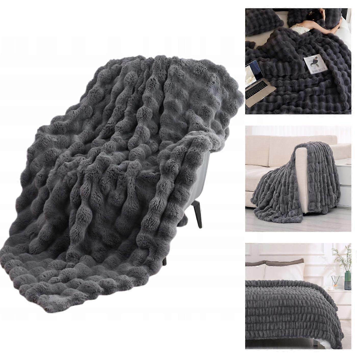 Cozyglam Fluffy Plush Bed Blanket, Soft Grey Bedspread