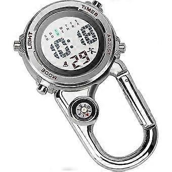 Orologio FOB con moschettone multifunzionale con quadrante luminoso al quarzo digitale e bussola