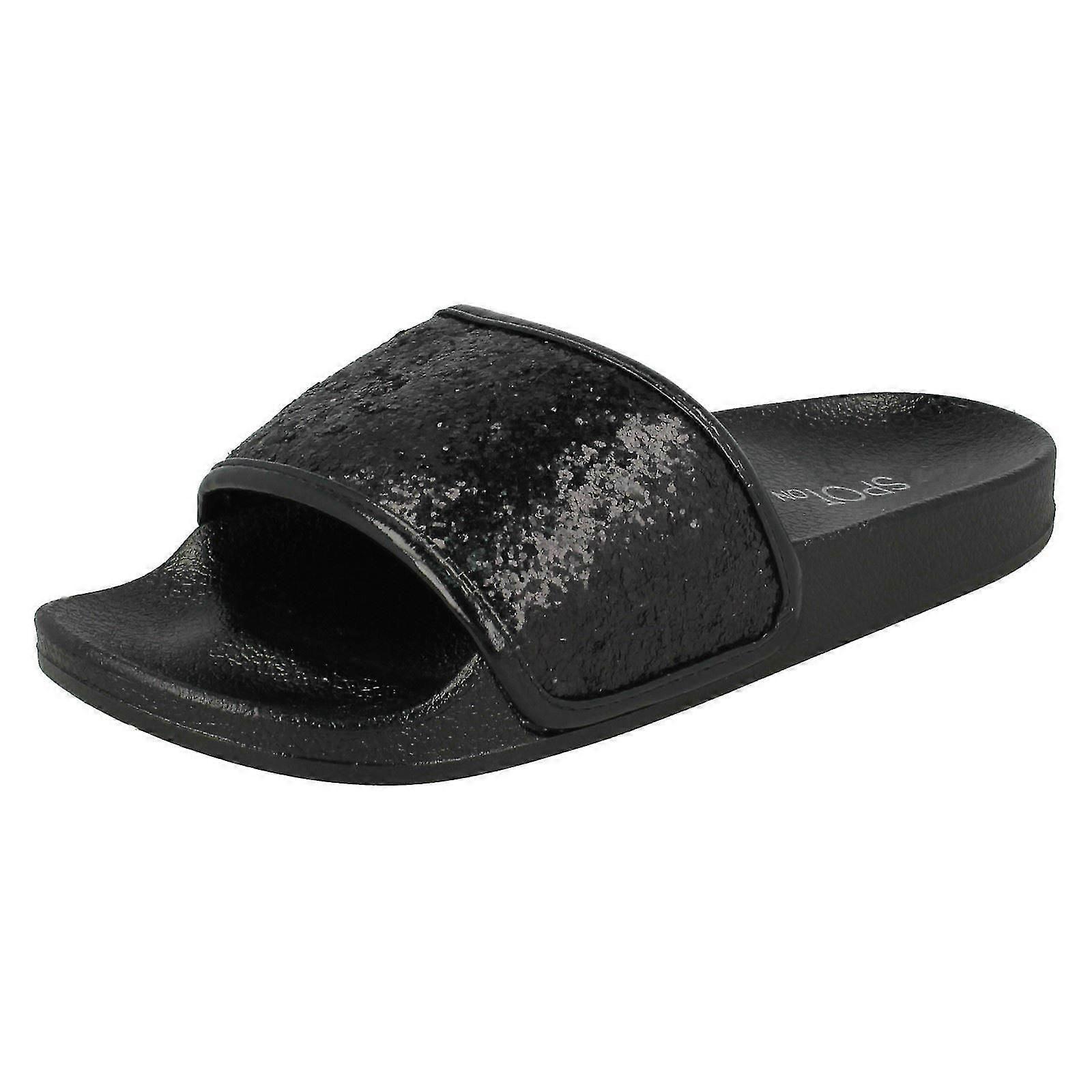 Dames Plat Glitter Vamp Sliders F00111