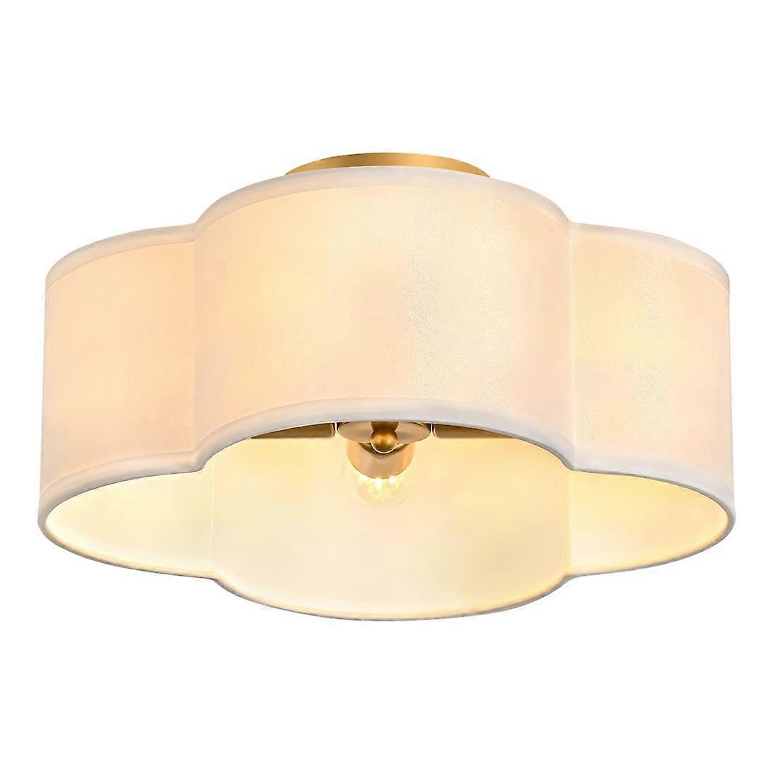 Gold 4-Light Semi Flush Mount Ceiling Light White Fabric Shade Close-To-Ceiling Fixture