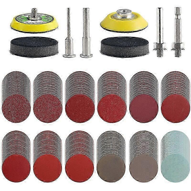 200 Pack 2" Sanding Discs for Drill, Grinder, Rotary Tools with 2 x 0.25" and 0.25" Shank Backing Plates, Sanding Pads Included Grit Edition a
