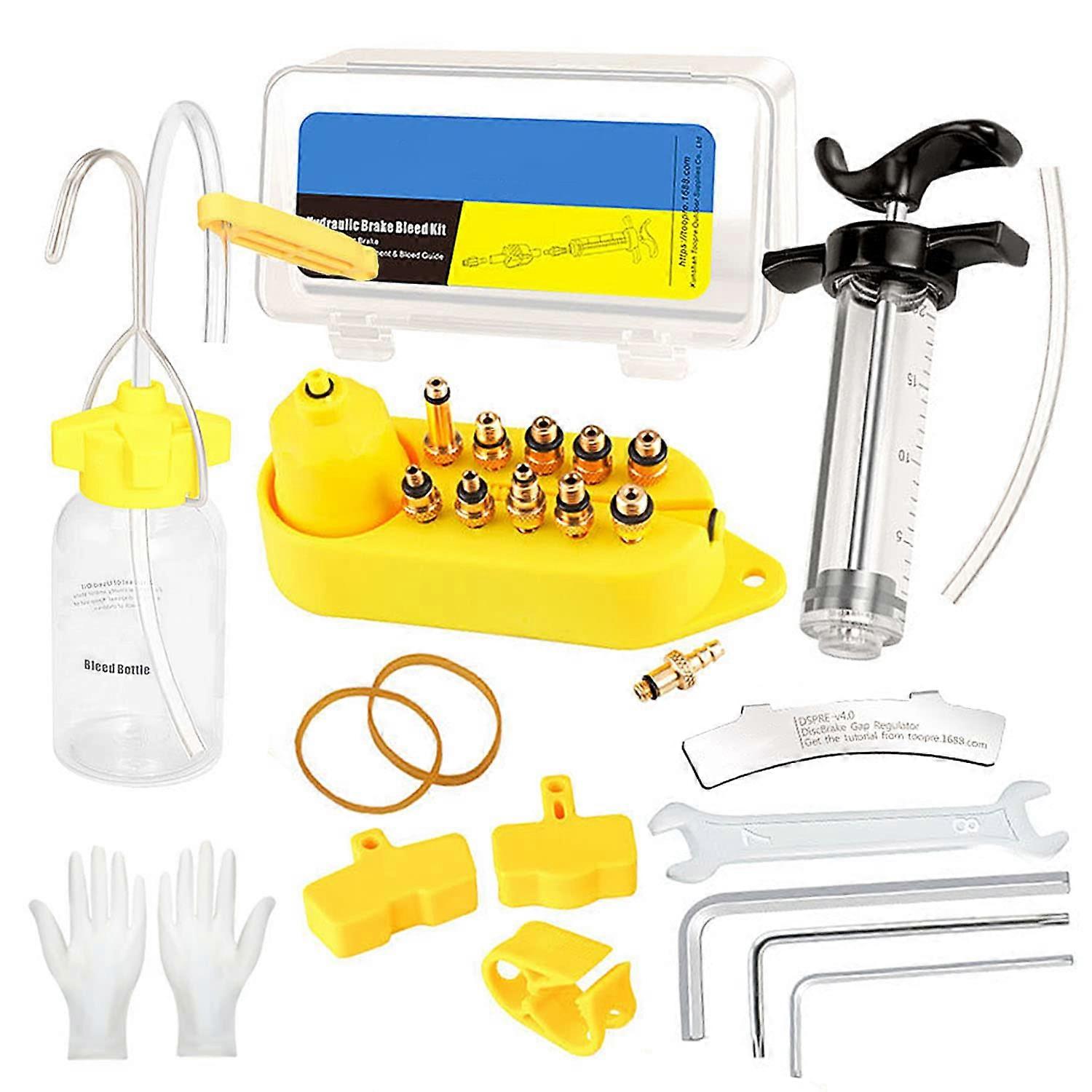 Bicycle Brake Bleed Kit for Mountain Bikes - Hydraulic Disc Brake DOT & Mineral Oil Compatible Tools Set