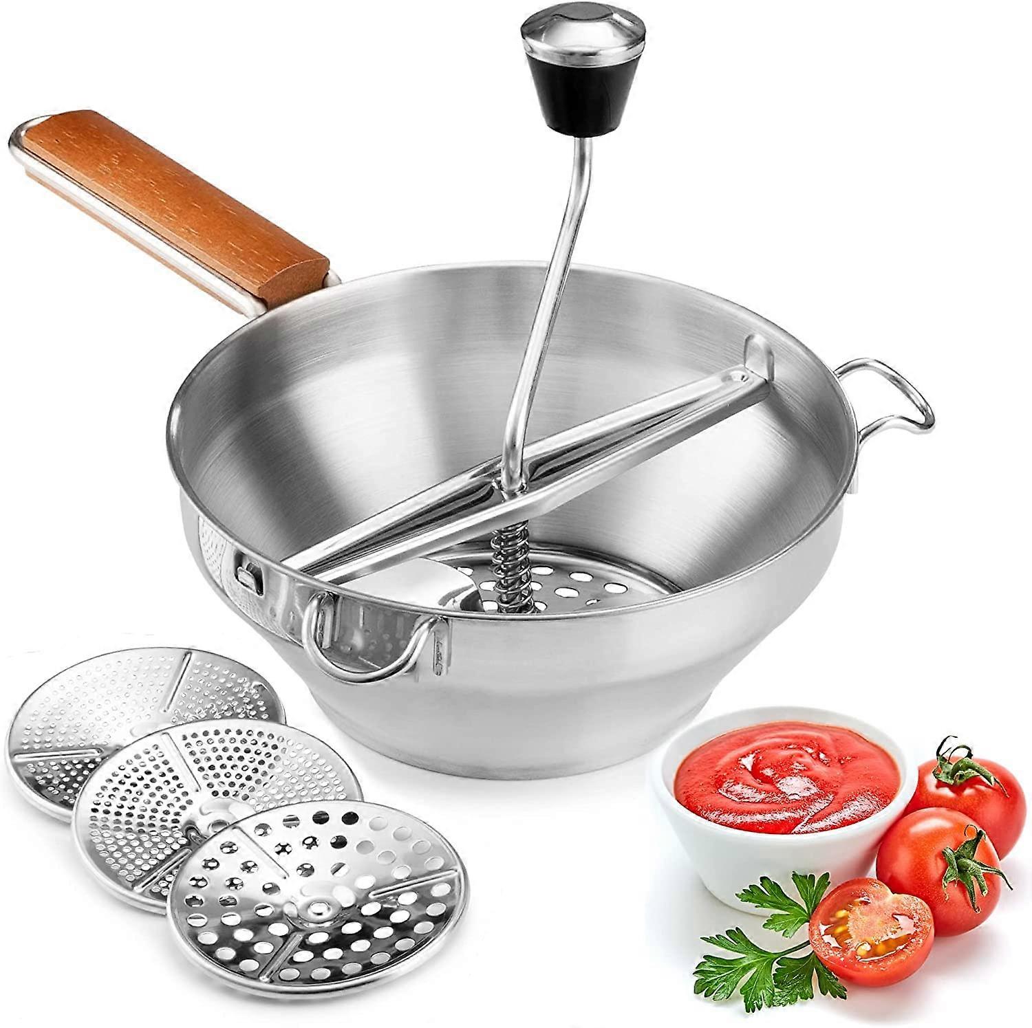 Food Mill - Stainless Steel Kitchen Mill with 3 Interchangeable Discs for Mashing, Straining & Grating Fruits and Vegetables