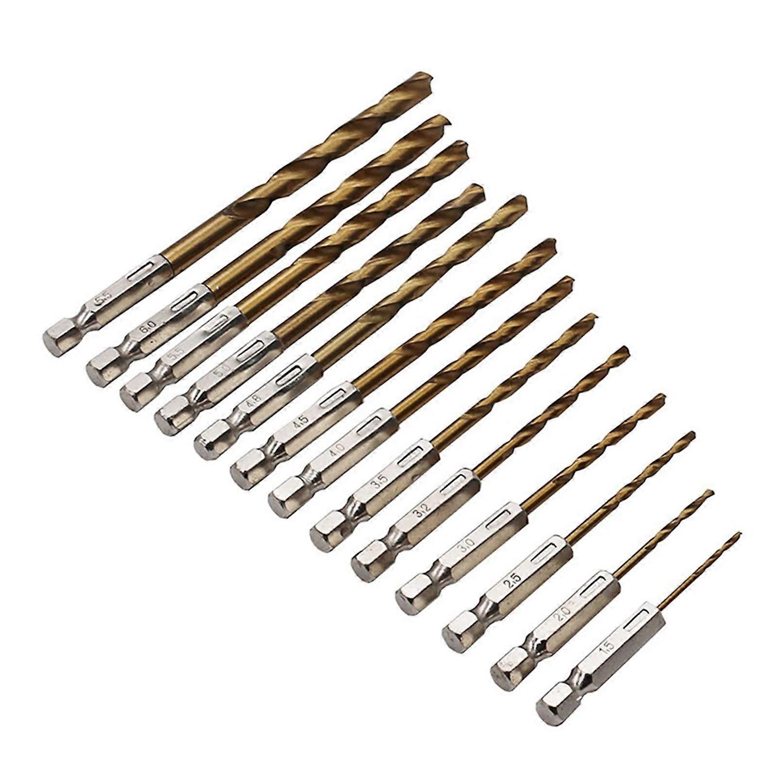 13Pcs HSS Titanium Coated Drill Bit Set 1/4 Hex Shank 1.5-6.5mm for Power Tools Accessories