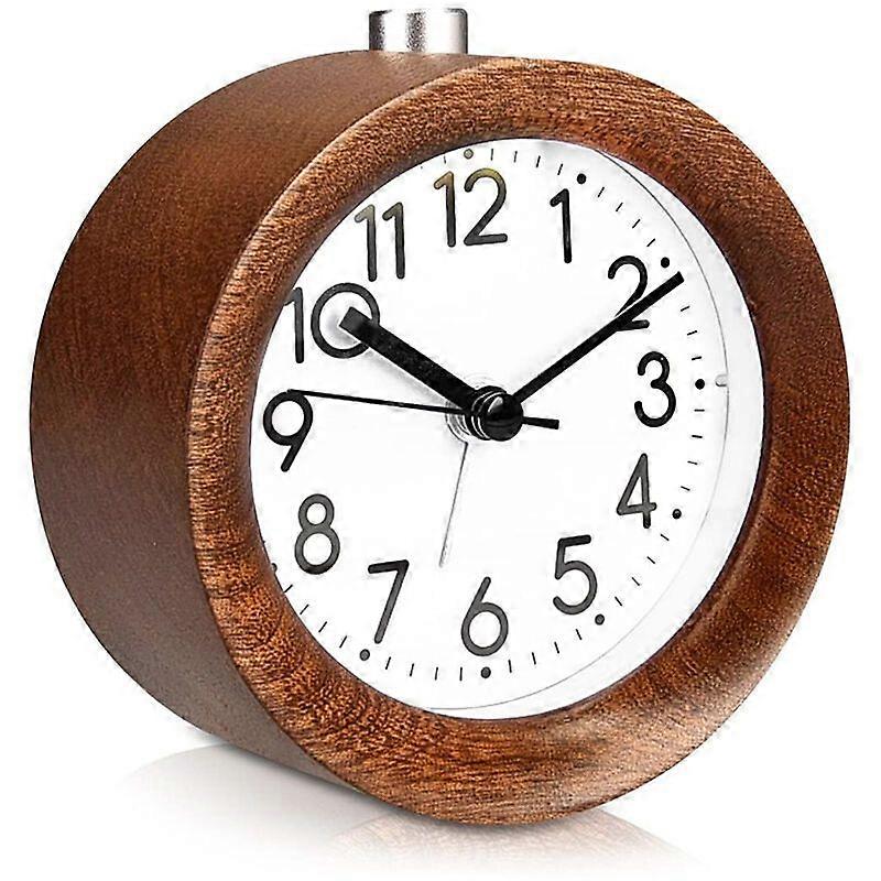 Wooden analog alarm clock with snooze - retro clock with luminous dial - silent vintage wooden table clock without