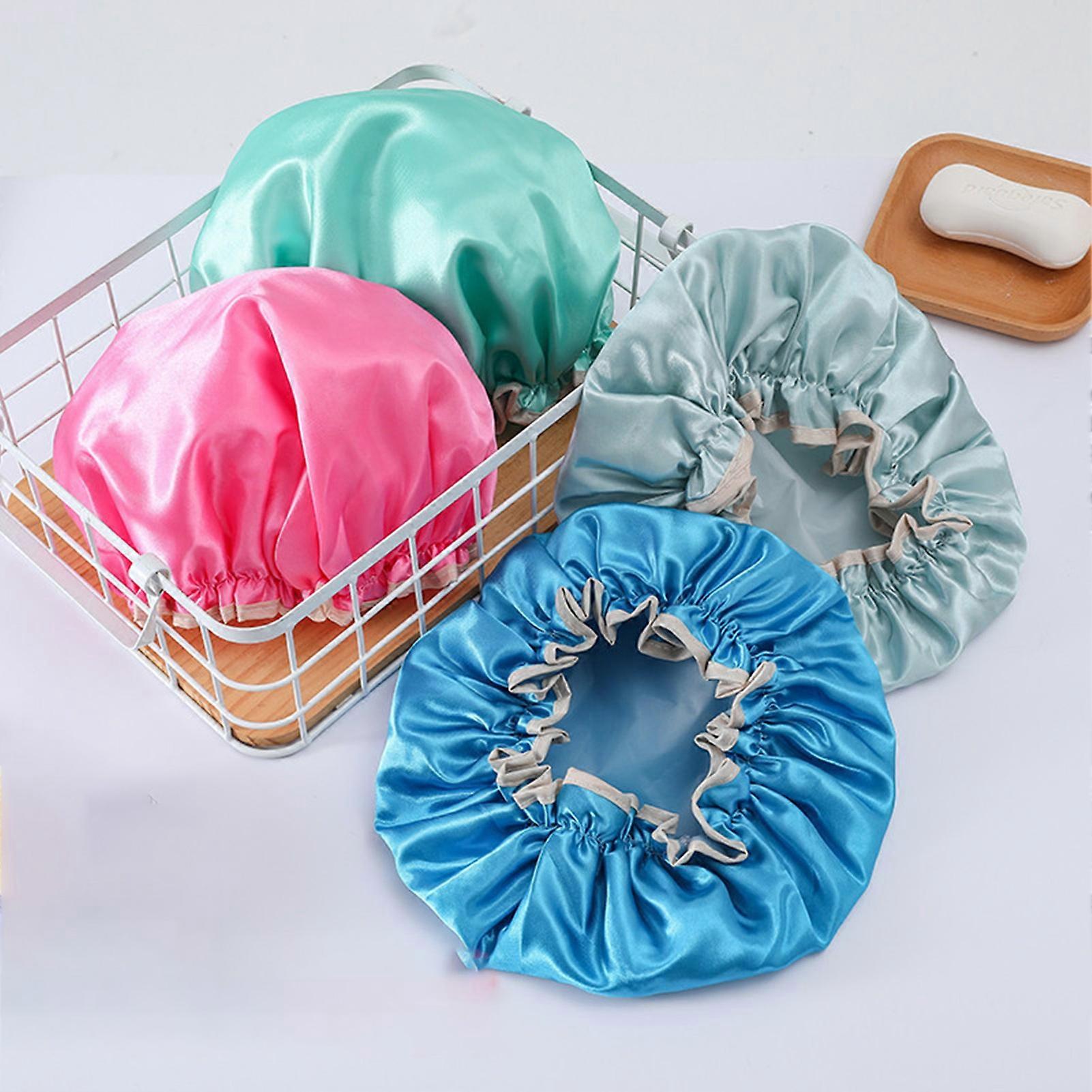 2pcs Double-Layer Waterproof Shower Cap Reusable Elastic Shower Cap Fashion