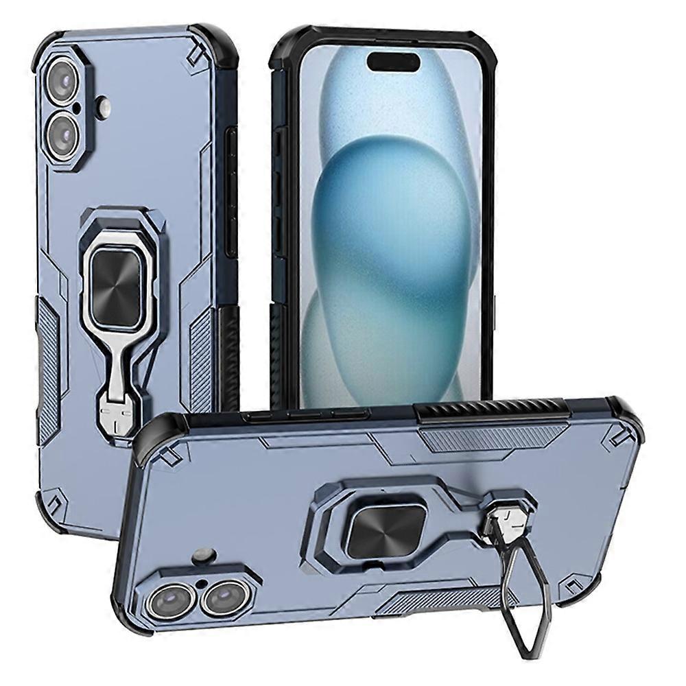 For iPhone 16 Plus Case Rotatable Ring Kickstand PC+TPU Shockproof Phone Cover