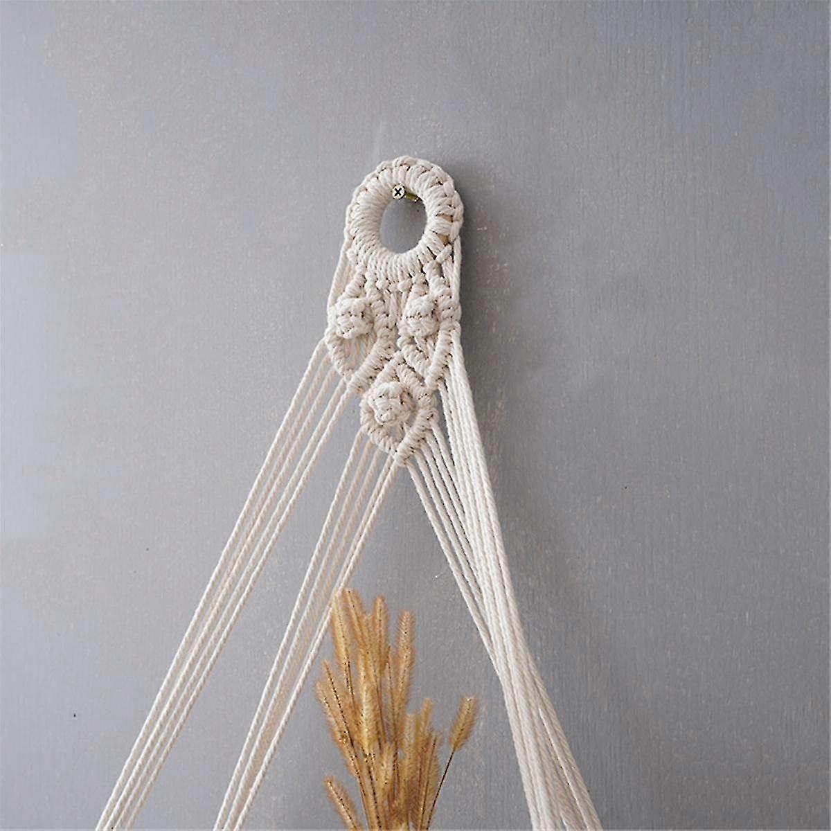 2 PZ Scaffale Appeso Boho Fatto A Mano Bohémien Piante In Legno Galleggiante Corda Scaffali Supporto Decorativo, C