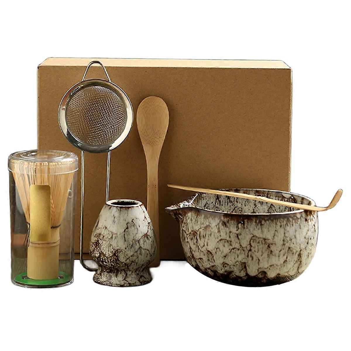 6Pieces Japanese Matcha Tea Set Safe Bamboo Whisk Teaspoon Tea Sets Matcha Bowl Matcha Whisk Holder