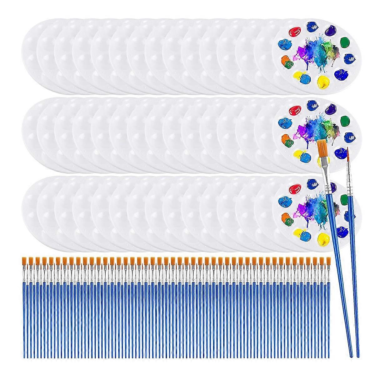 150pcs Paint Brush Palette Set, 50pcs Plastic Paint Palette,