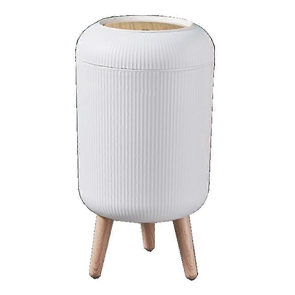High-Legged Wood Grain Trash Can Plastic Dustbin