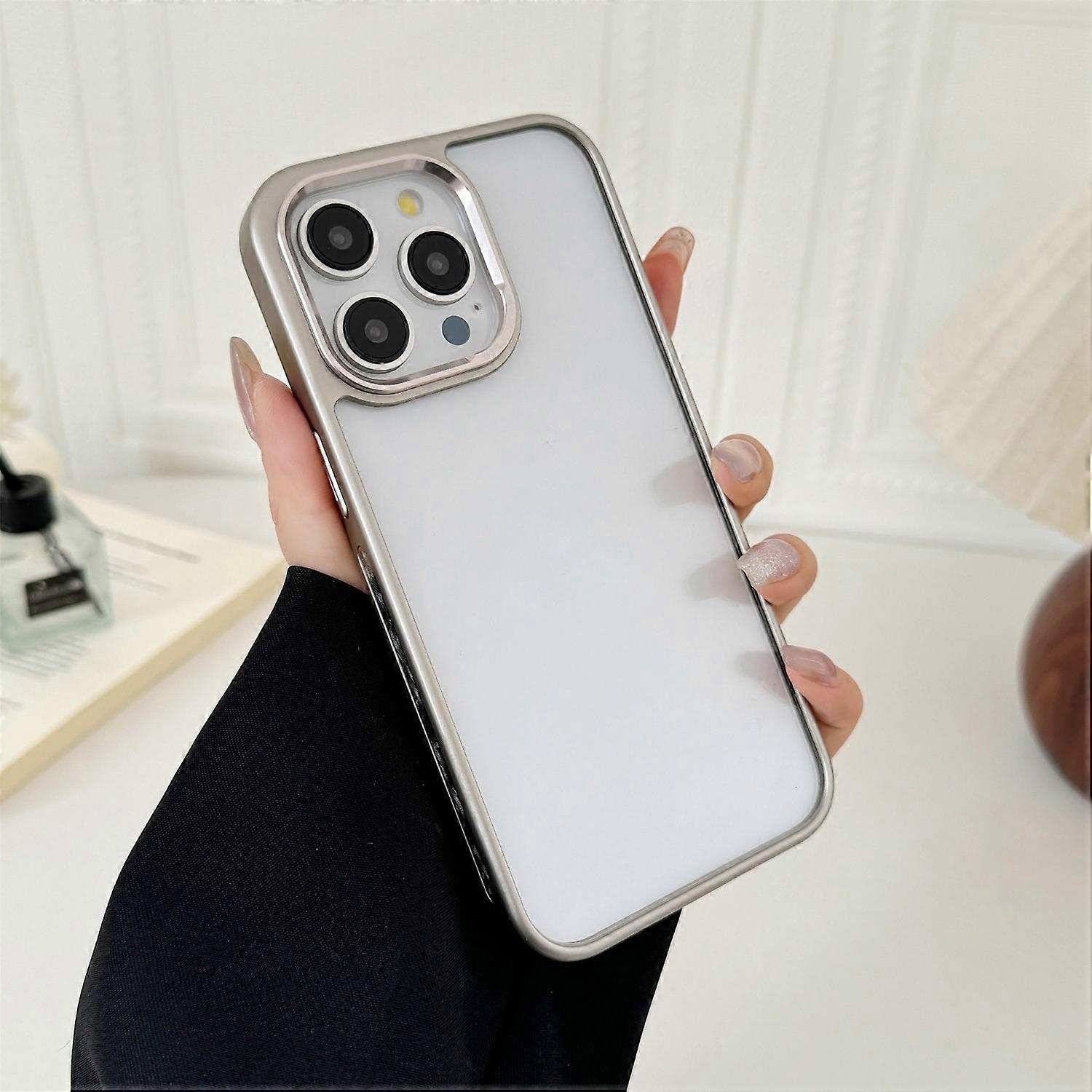 For iPhone 15 Pro Max Clear Phone Case Electroplating Edge PC Acrylic Back Cover - Silver