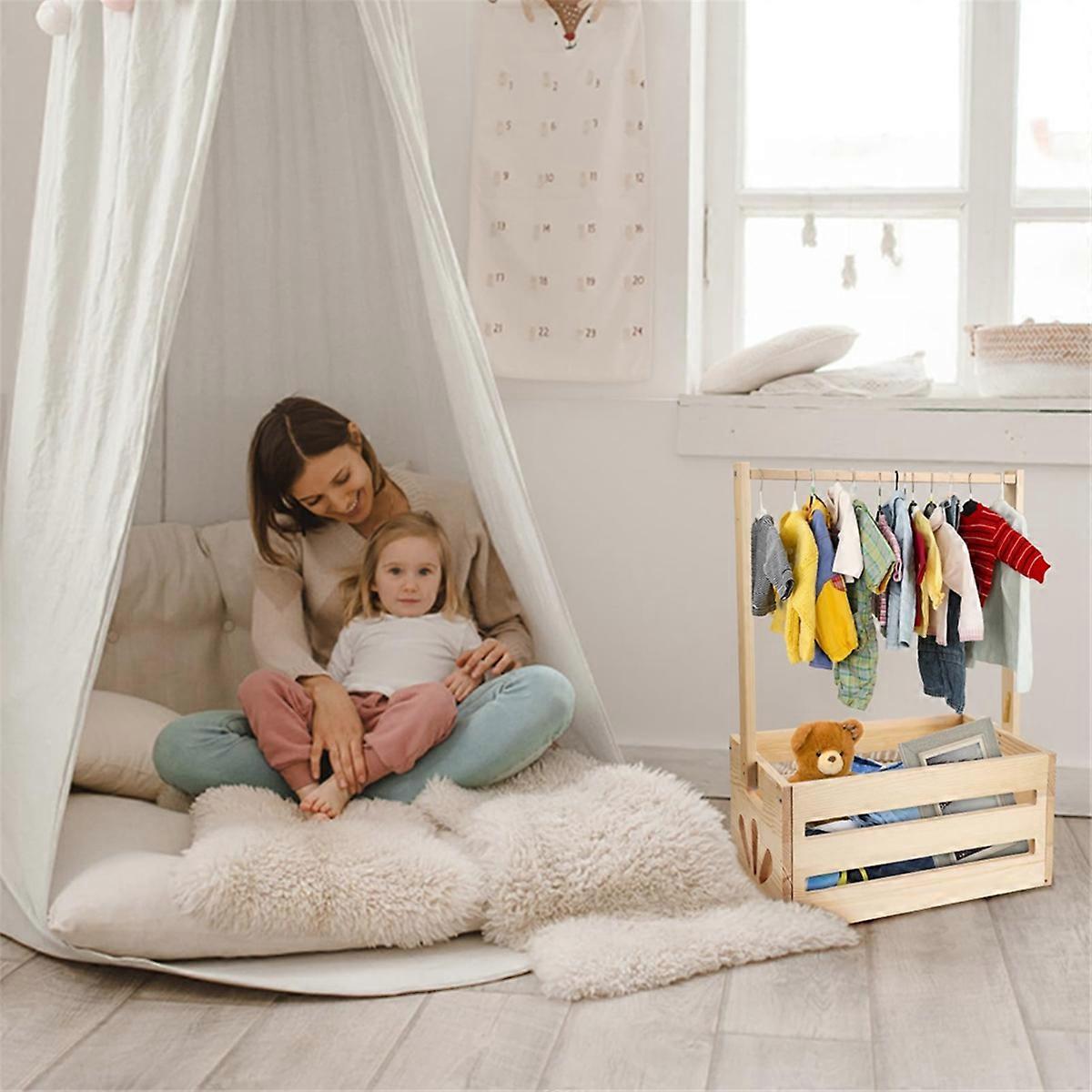 Wooden Bath Basket with Handle Baby Clothes Storage Box Toy Storage