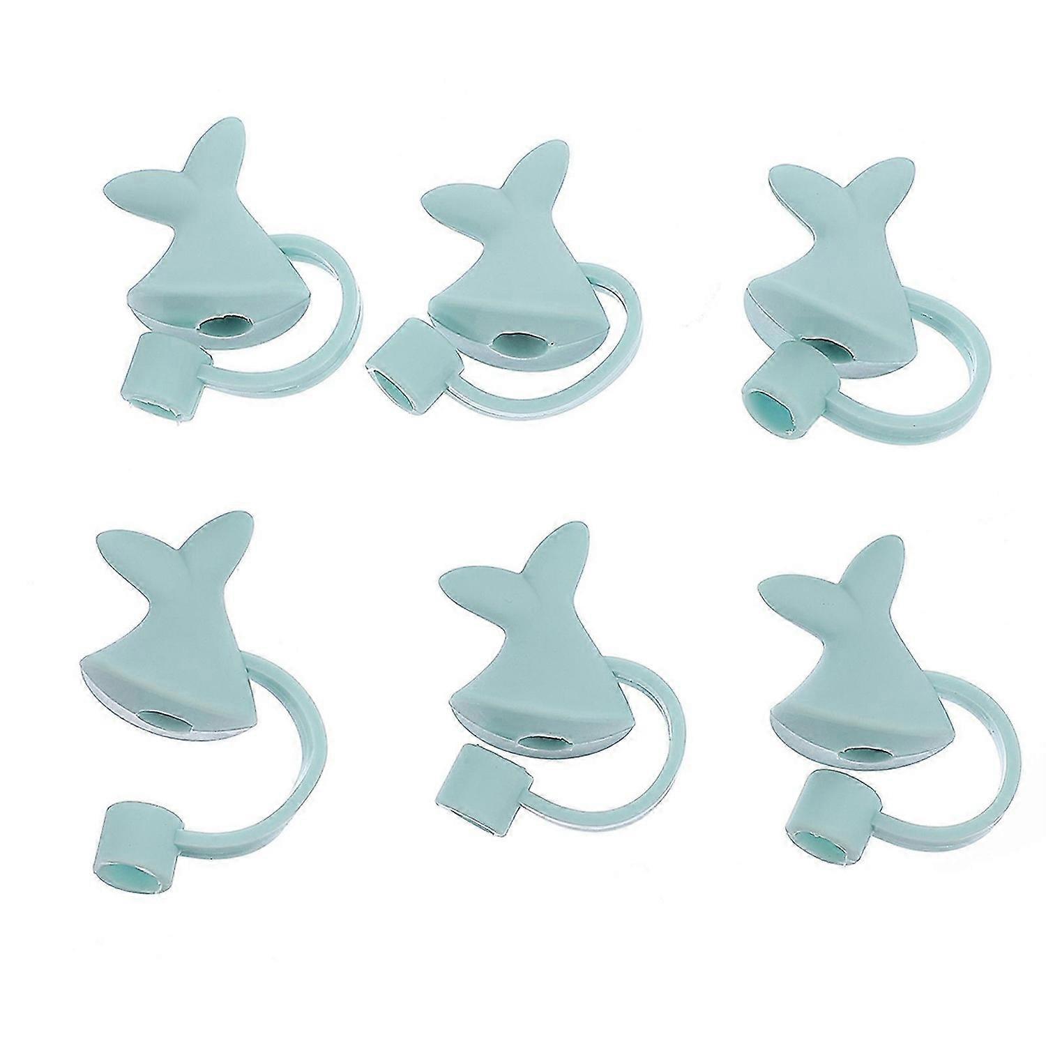 6Pcs Dolphin Tail Shape Straw Tips Cover Silicone Straw Plug Reusable Plugs