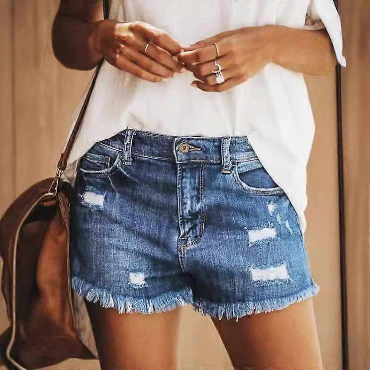 Broken Holes Denim Shorts Women's Summer High-waisted A Word Thin Washed Raw Edge Temperament Shorts
