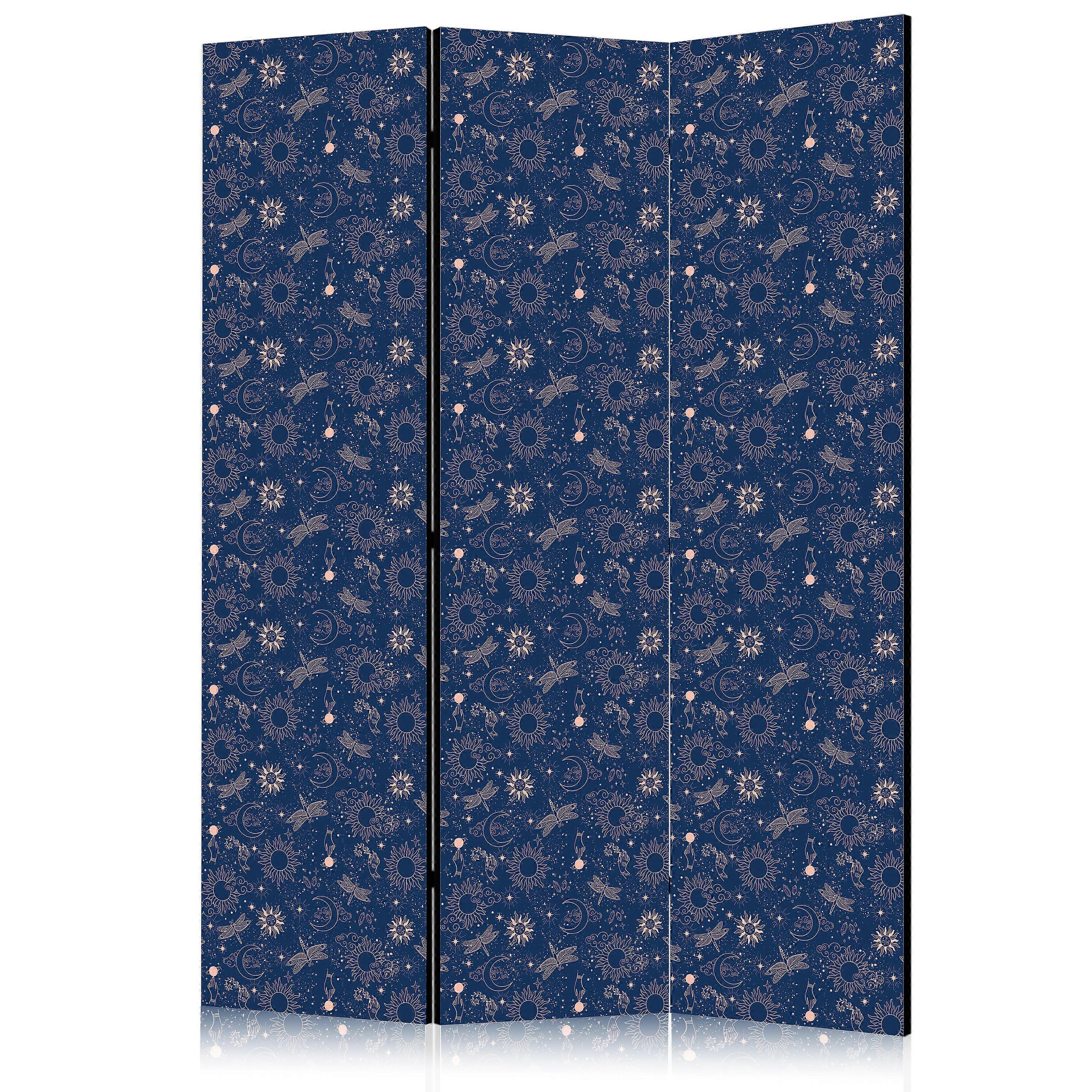 Screen - Cosmic Fantasy - Pattern with Suns, Moons and Dragonflies on Dark Background