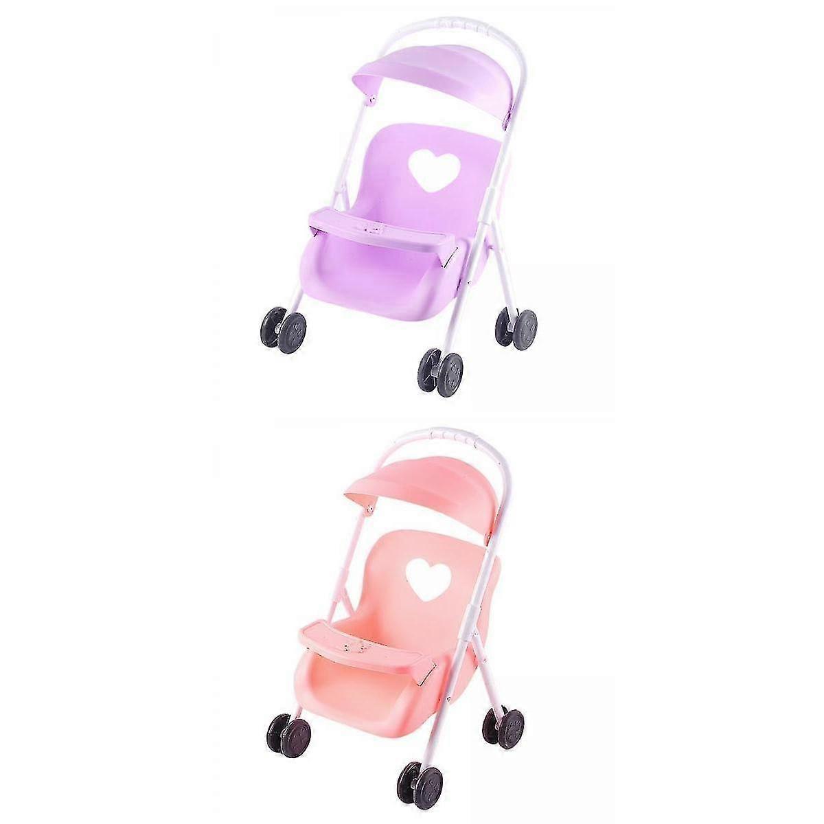 2Pcs Easy Fold Infant Dolls Stroller Plastic Mini Pushchair Toy