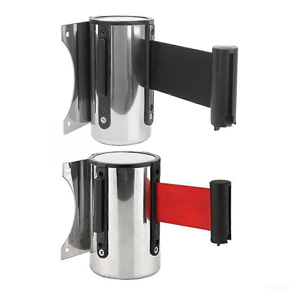 Retractable queue barrier made of stainless steel with nylon straps, effective solution for crowd management in public spaces (red, 2 m) red2m