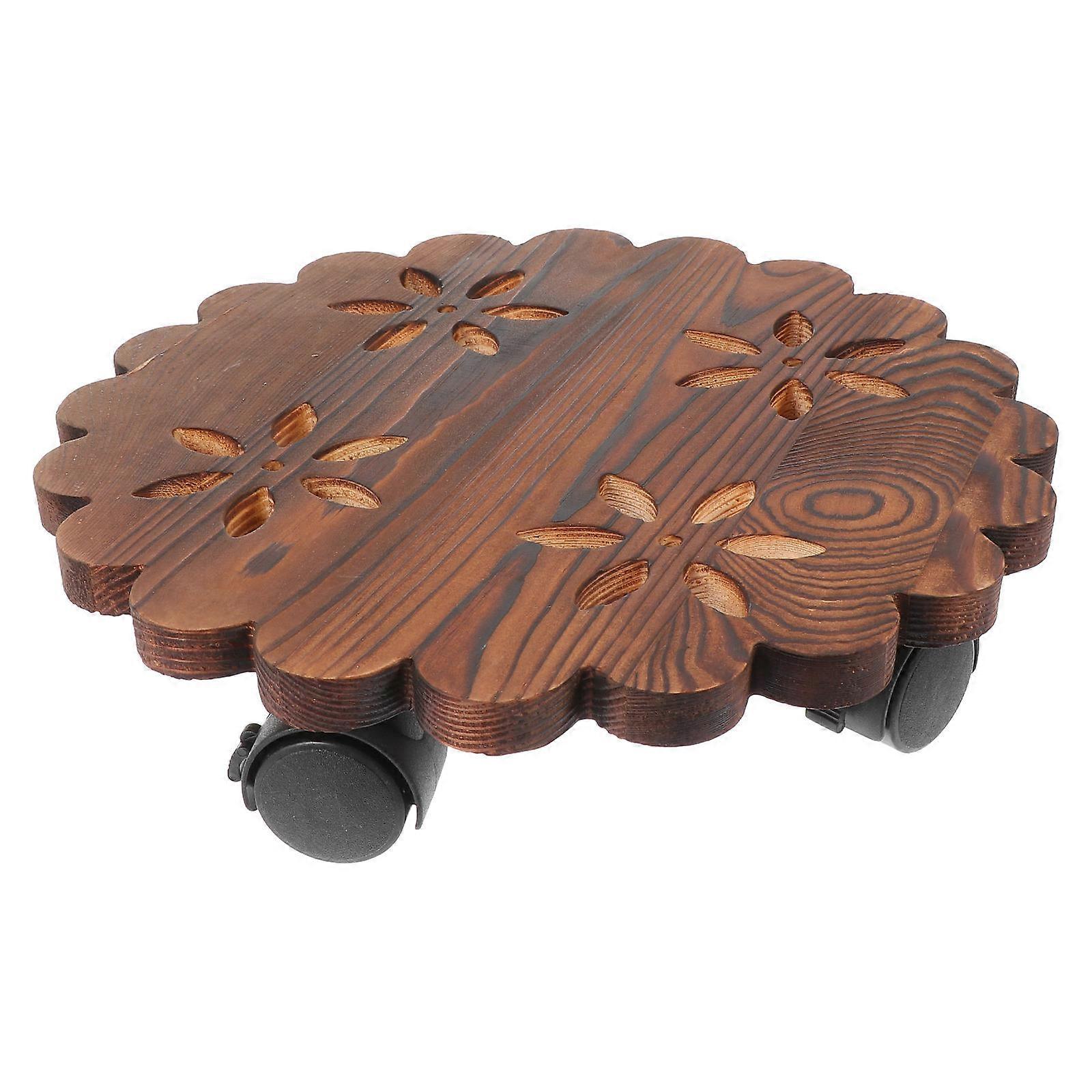 Brown Flower Pot Stand with Smooth Wheels for Home Use Made of Synthetic Material