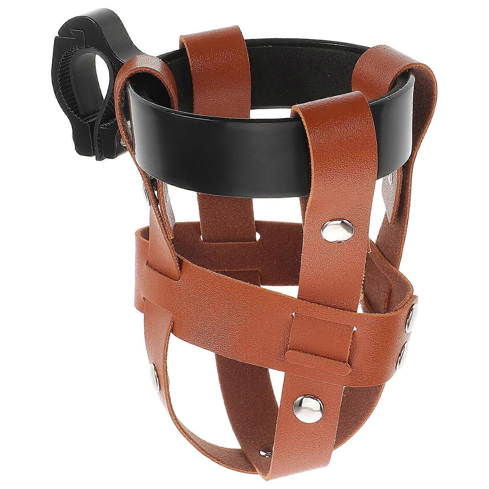 Vintage Style Aluminum Alloy Bicycle Water Bottle Cage with PU Coating and Faux PU Net for Mountain Biking and Outdoor Sports, Brown and Black Design