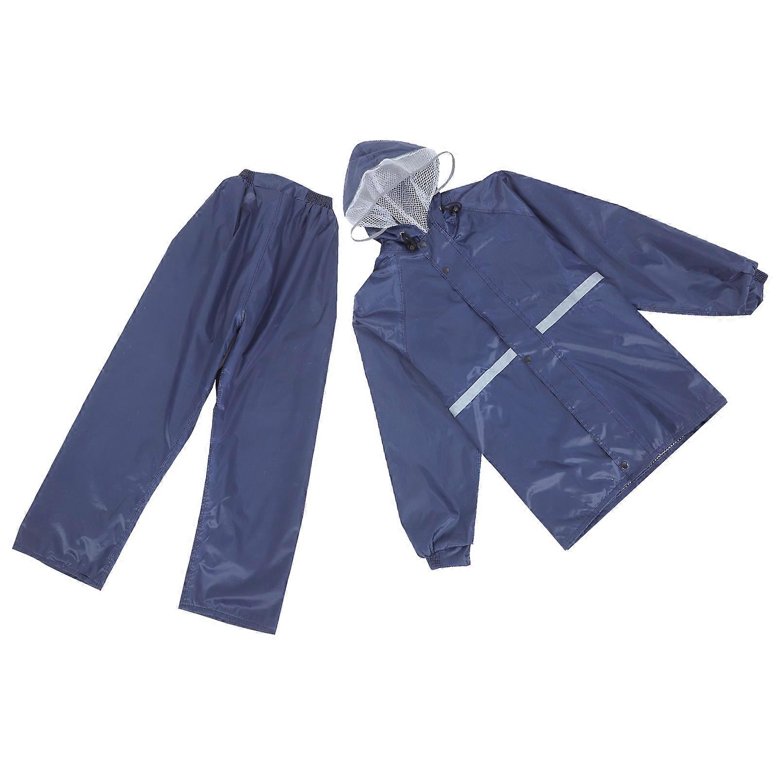 Waterproof Reflective Safety Rain Suit Set Double Layer Design Unisex For Motorcycle Riding Cycling XXL Navy 1Set