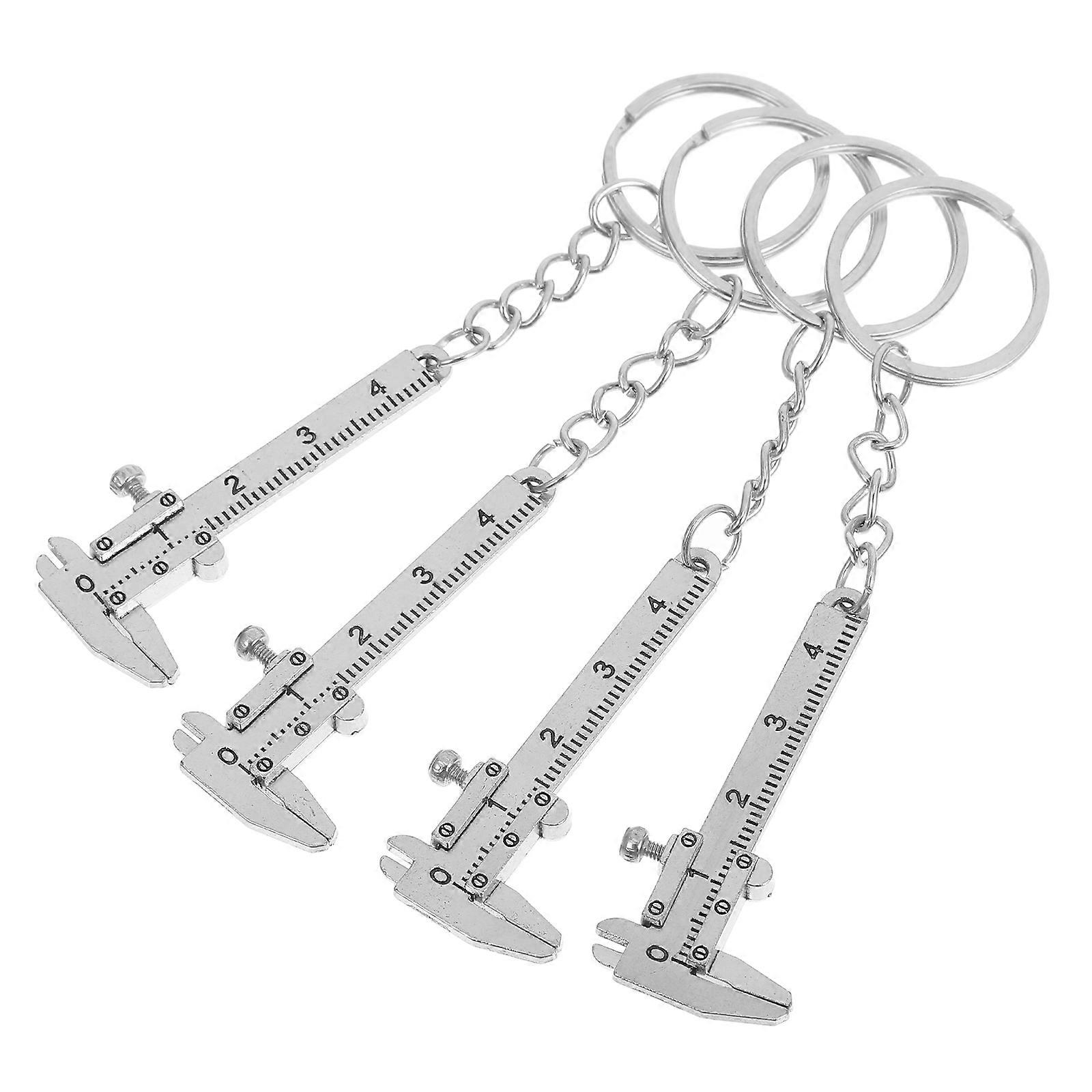 Stainless Steel Vernier Caliper Keychain with Movable Ruler Gauge – Precise Measurement Tool for DIY Projects – Portable Silver Keyring Accessory