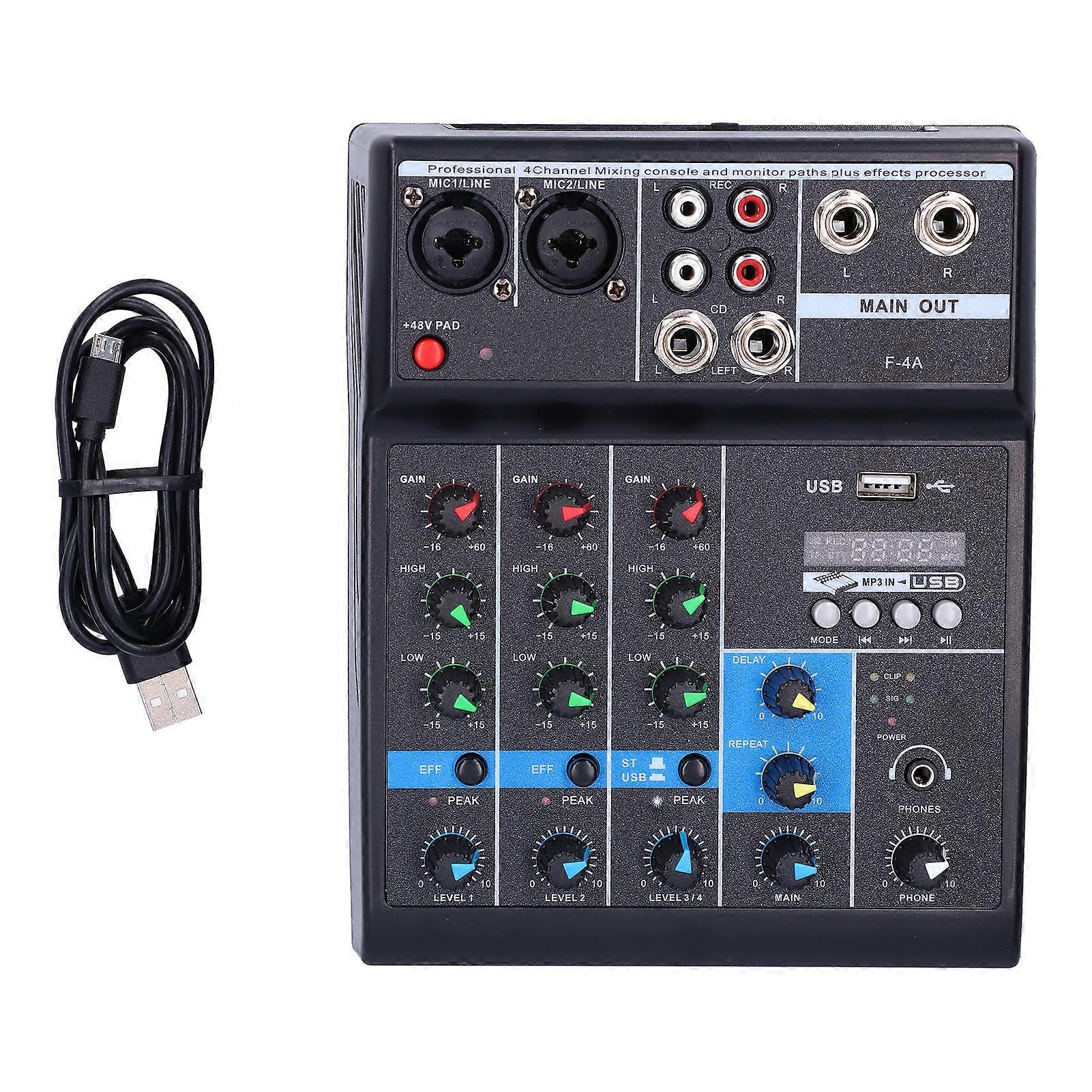 F4A 4 Channel Live Mixer Low Noise Professional Stereo USB o Mixer for Home Karaoke Stage KTV