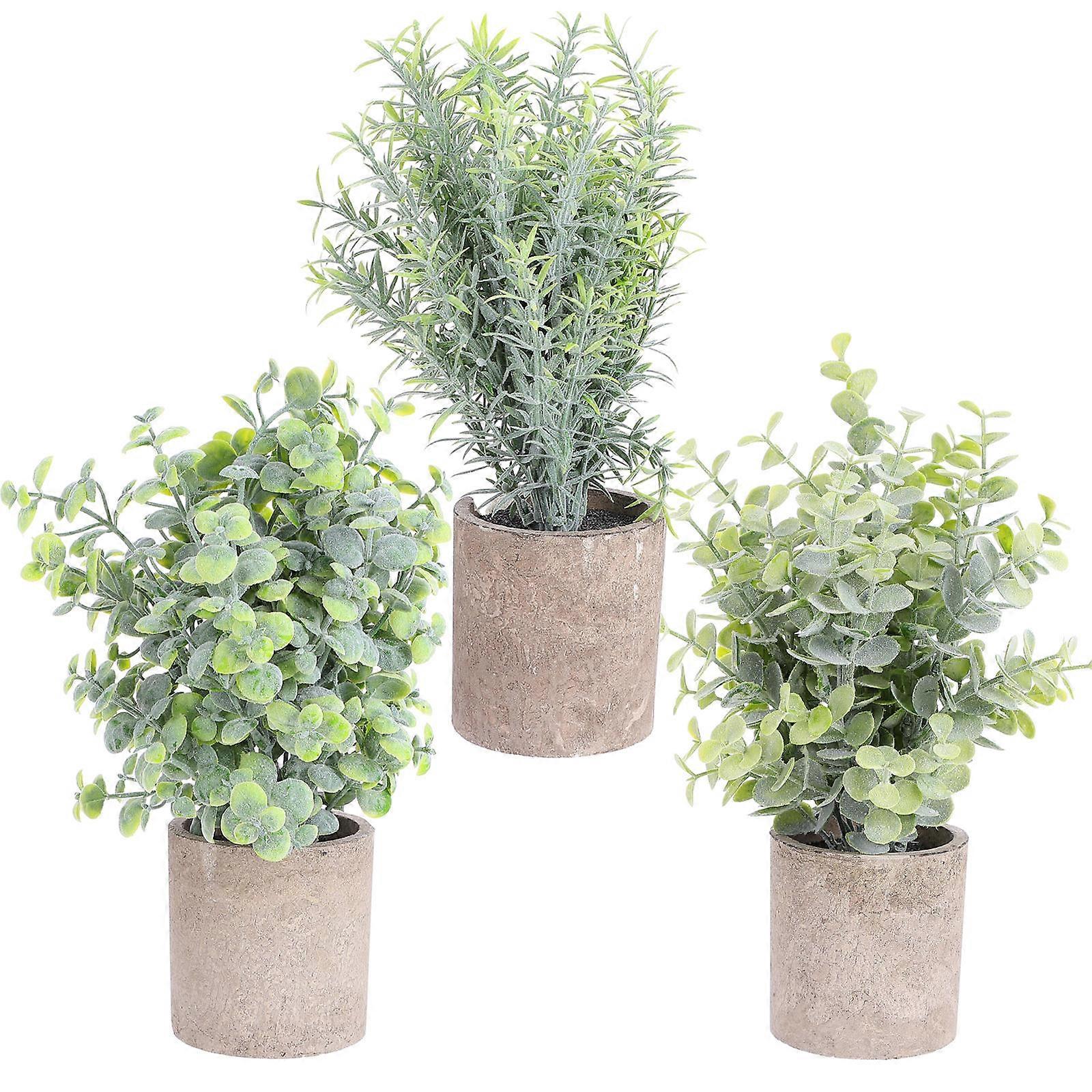 3 Piece Set of Artificial Green Plants in Plant Pots for Home Decoration Bookshelf Vase Small Size