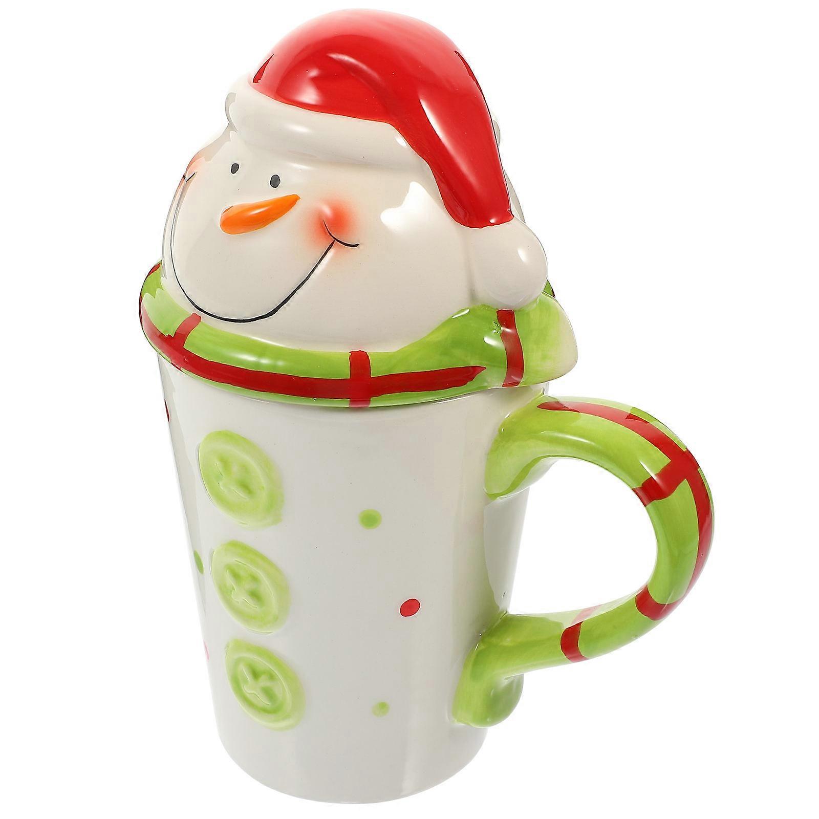 Festive Christmas Ceramic Mug with Lid – Cute Snowman Design, Ideal for Coffee, Tea or