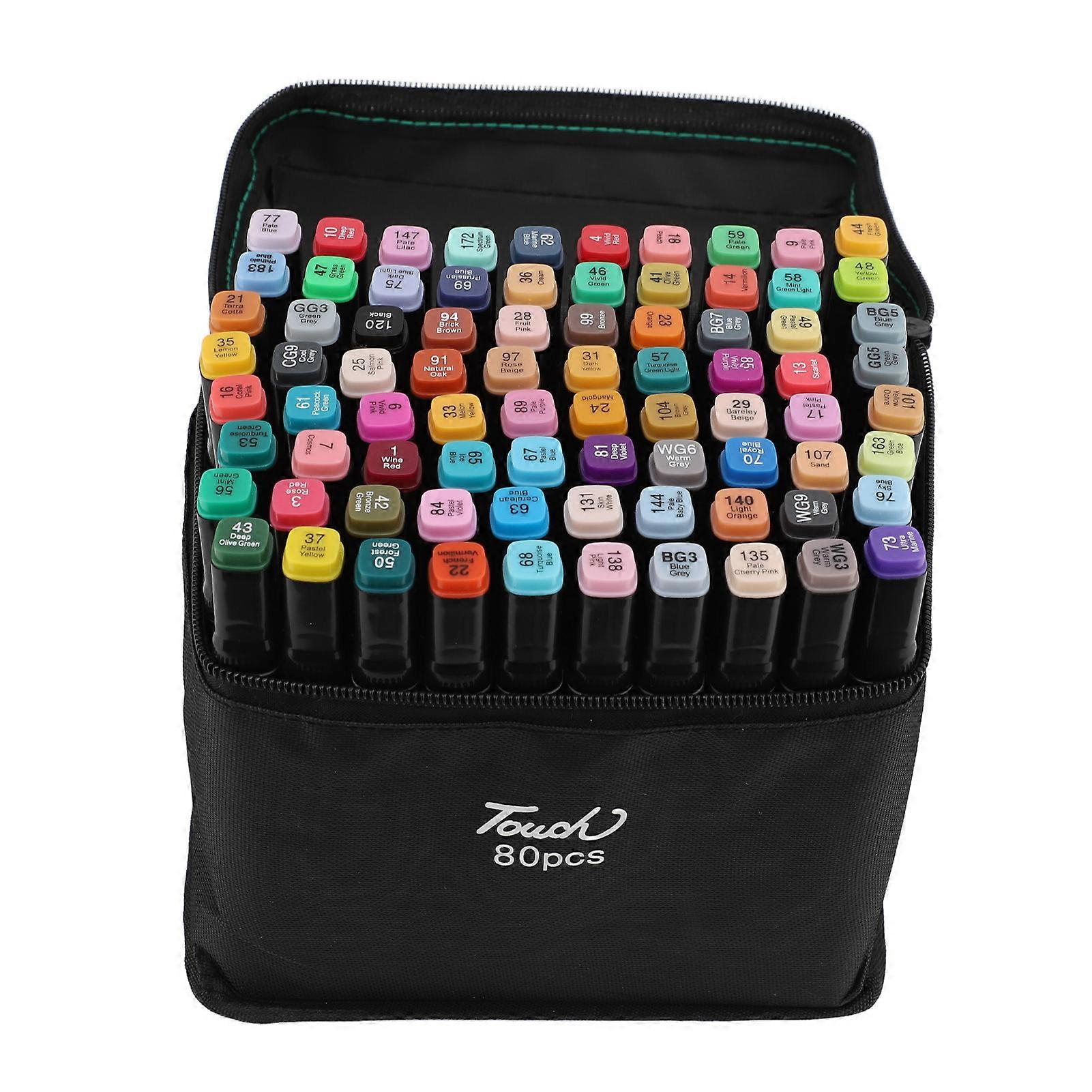 Dual Tip Alcohol Marker Set for Kids, Artists, Adults, Coloring Illustrations, 80 Colors with Base