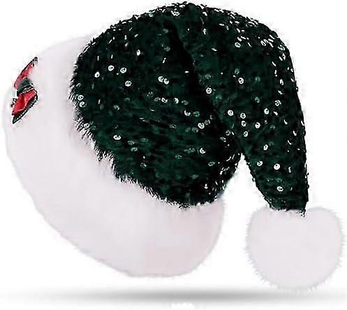 大人のための2024クリスマスハット、ソフトライナー付きデラックスベロアサンタハット、ゴールデンスパンコール付きサンタクロースサンタハット、男性女性用スノーフレーク