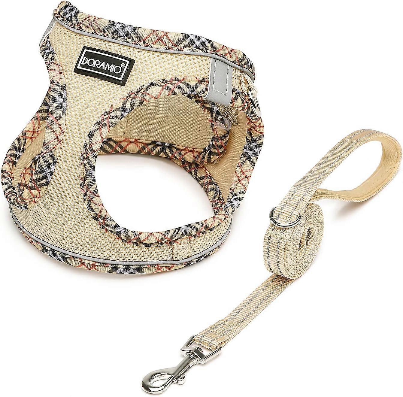 Dog Harness and Leash Set, Beige, (S)