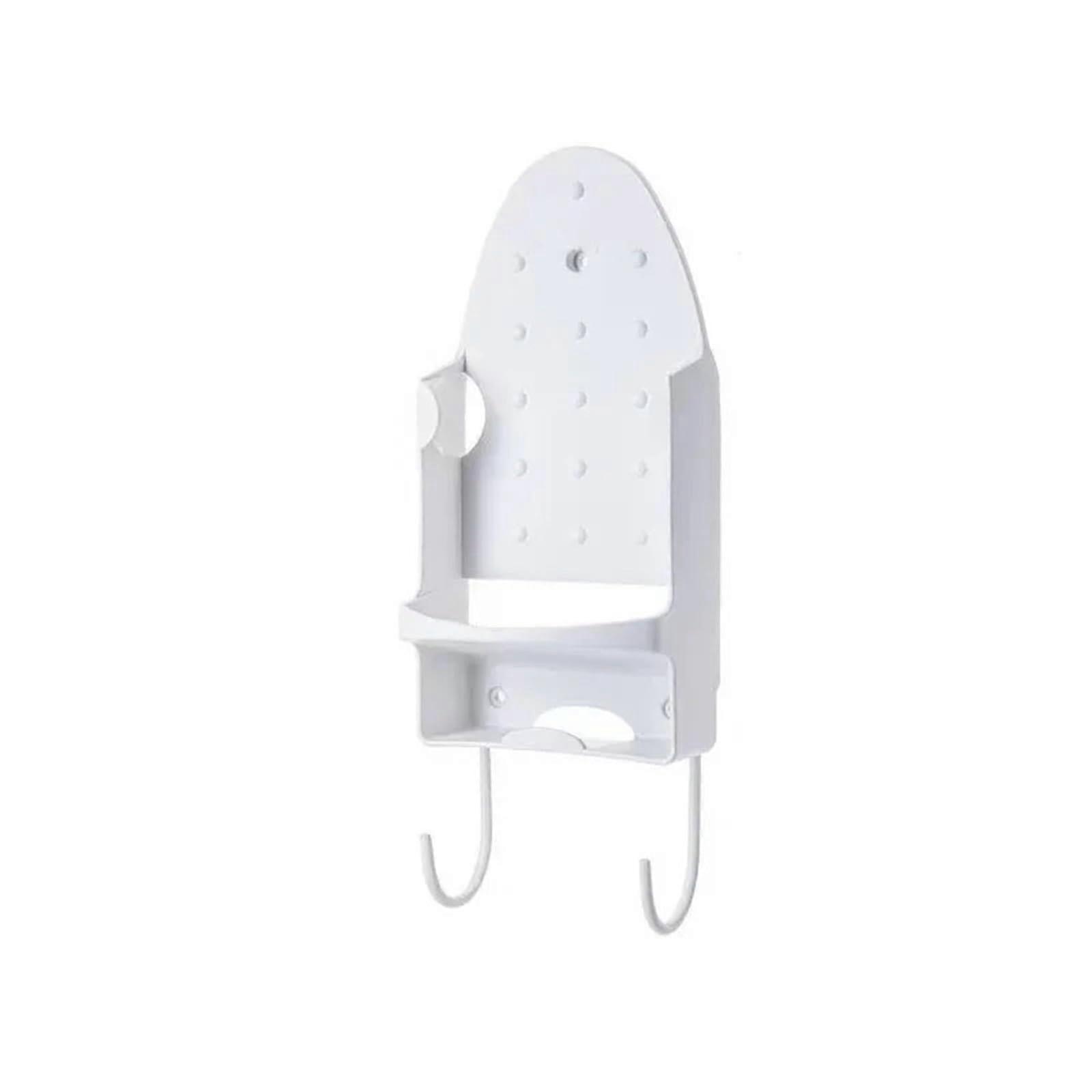 Portable Ironing Board Holder with Hooks, WallMounted Iron Hanger for Hotel and Household Use, White Storage Rack Accessory