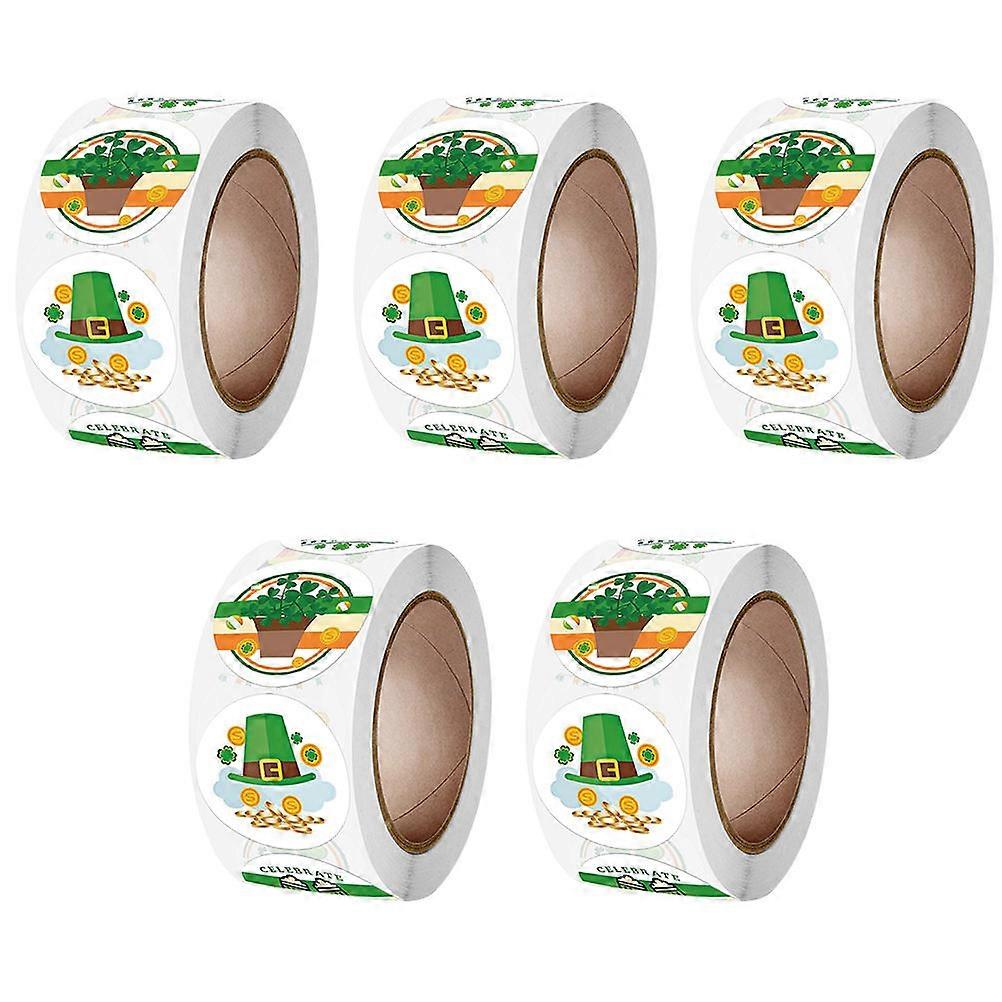 Glitter Shamrock Sticker Holiday Theme Design present Decoration Paper 3.9X3.9X1.0in 5 Rolls