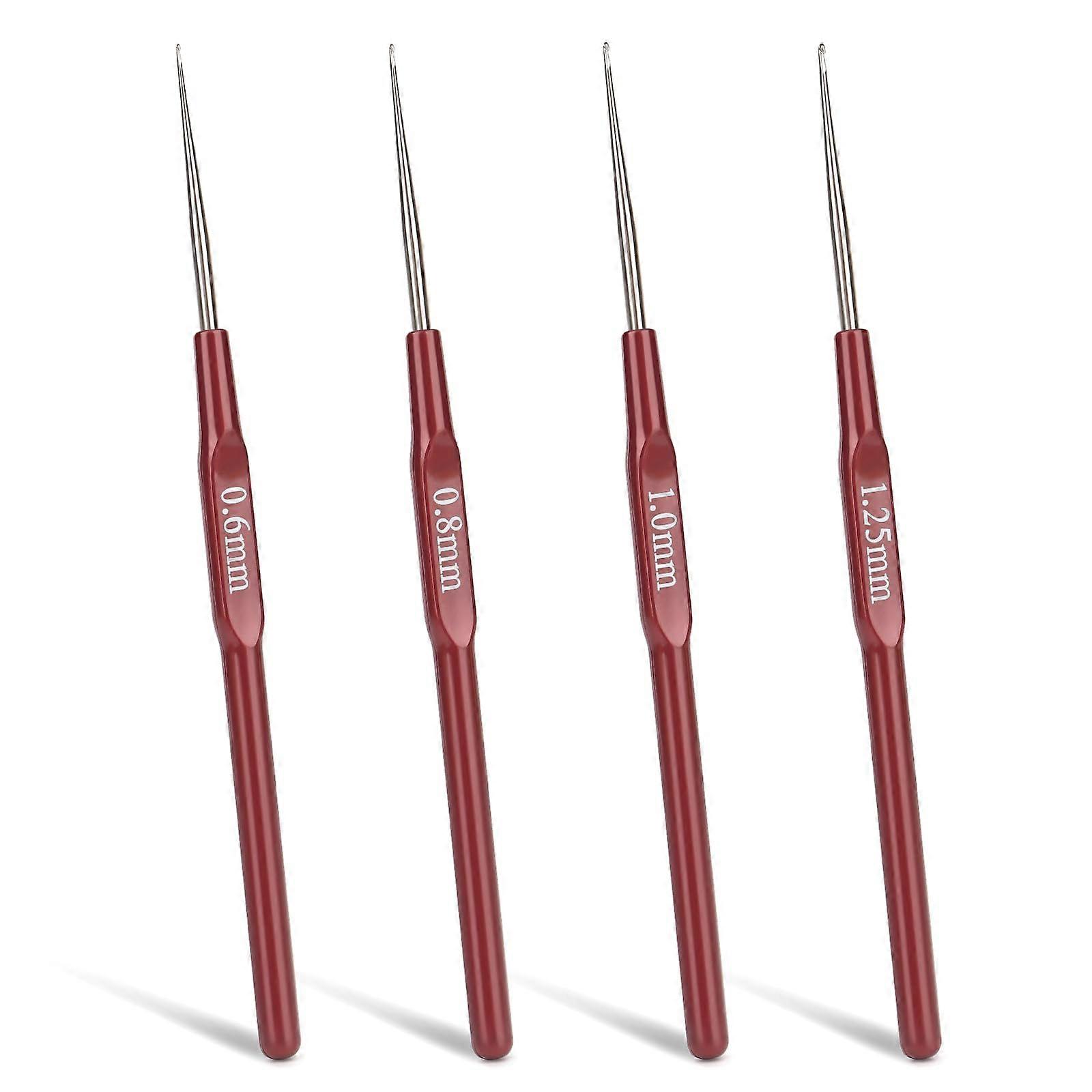 Lace Crochet Hooks Set of 4 - 0.6mm, 0.8mm, 1.0mm, 1.25mm with Brown Handle for Beginners, Fine Detail Projects