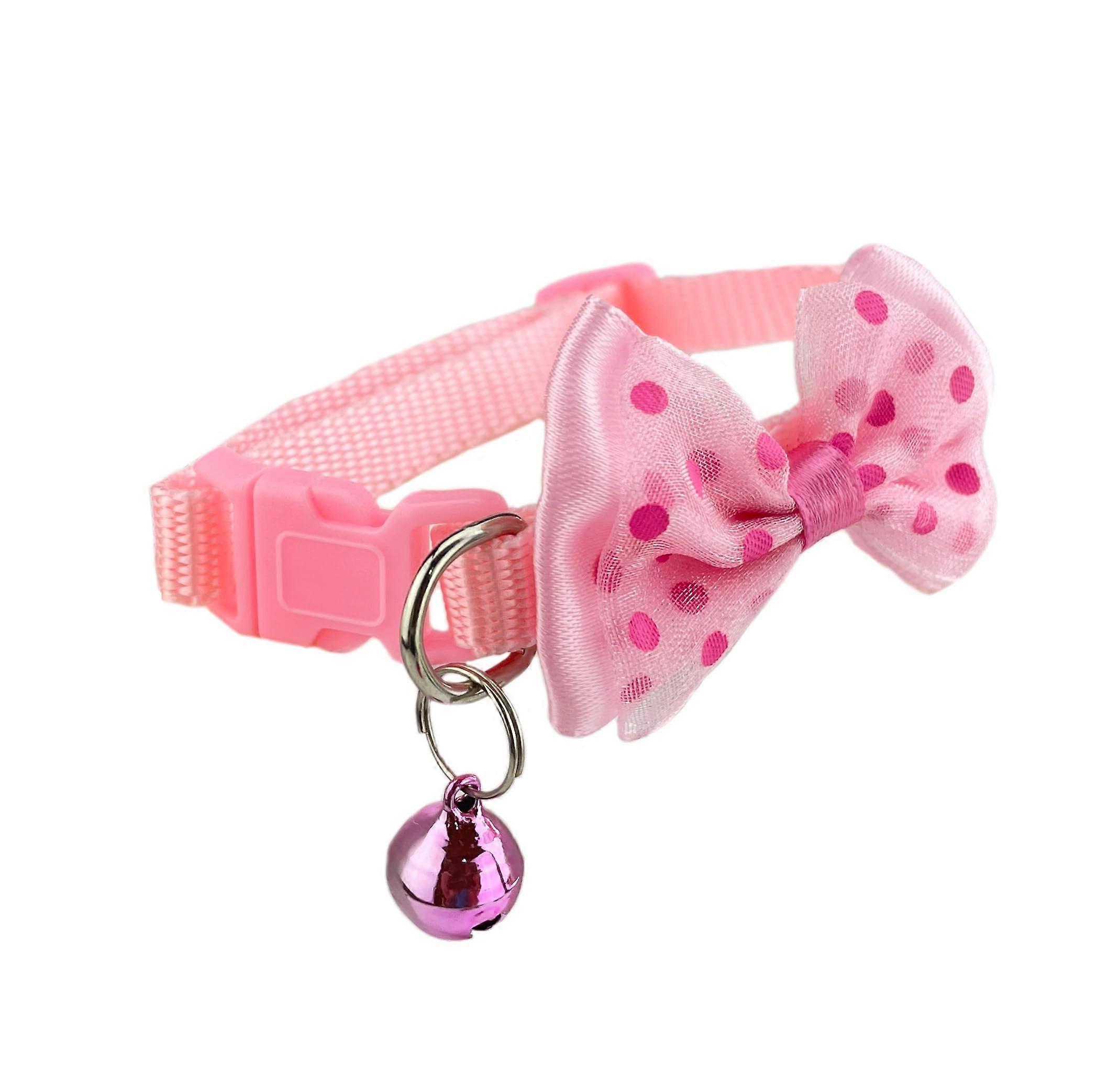 Pink Polka Dot Cat Collar with Bell and Bow Rose, Adjustable Size, Soft Fabric, Cute Pet Accessory for Kittens and Cats